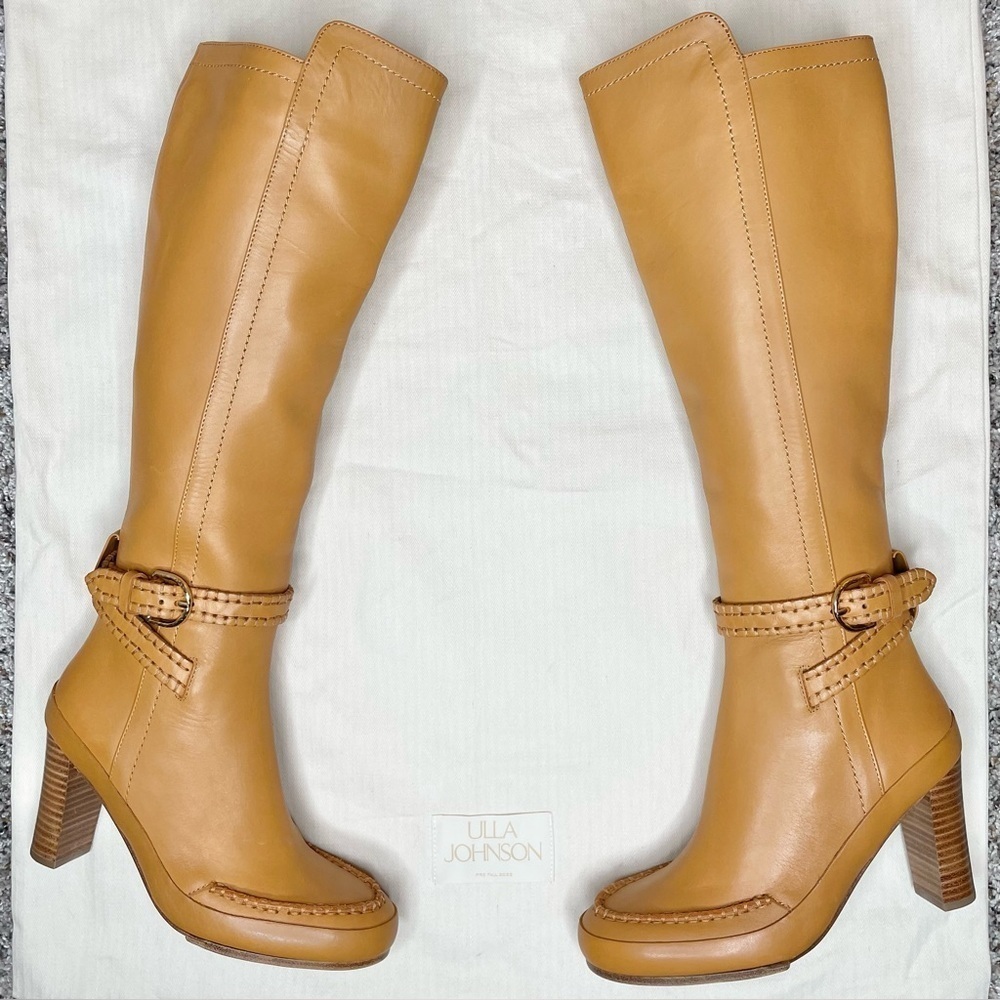 Ulla Johnson Adler Leather Knee High Buckle Boot 5.5 35 Caramel Brown Dust Bag - Picture 2 of 13